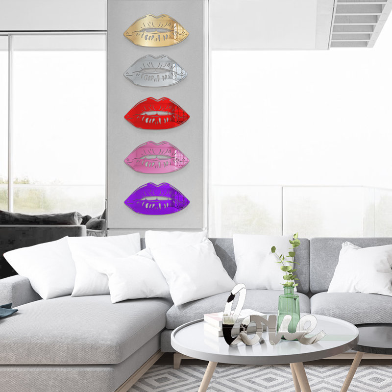 Décoration murale silhouette de lèvres, H 8 po x l 16 po x P 1 po, Miroirs rouges