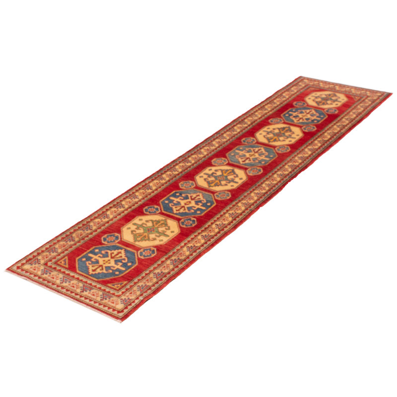 Tapis de couloir unique en laine noué à la main nouvel âge 2 pi 9 po x 10 pi 7 po Ahmiyah - rouge / beige / bleu
