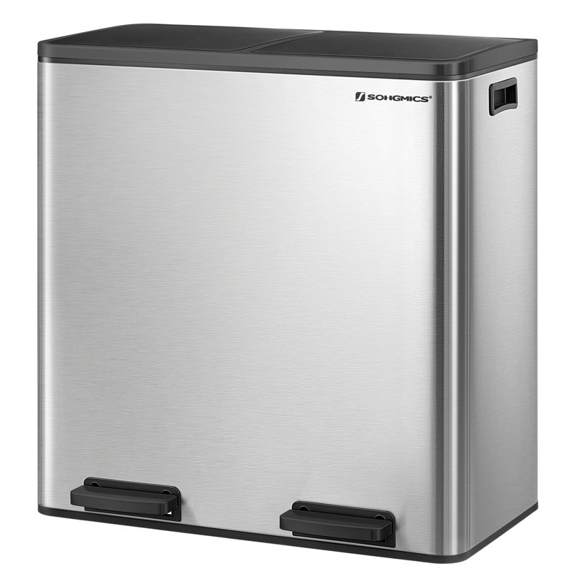 16 Gallon Silver Stainless Steel Dual Compartment Kitchen Trash Can