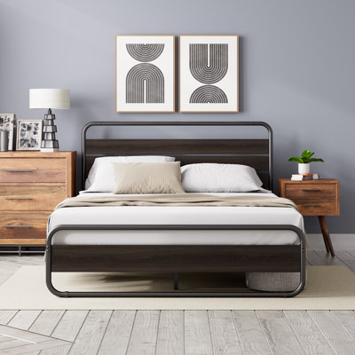 Sana Low Profile Metal Bed frame with Wood Headboard