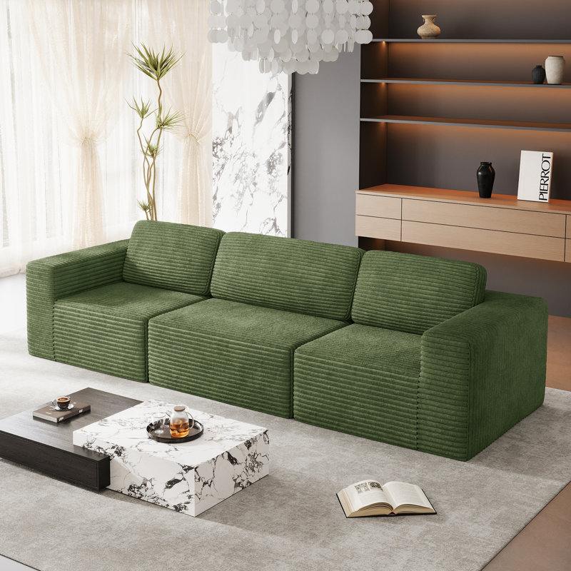 3 Seater Corduroy Sofa, Green