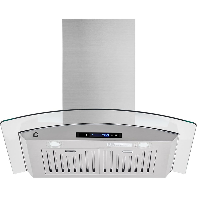 Hotte de cuisine, fixation murale pour hotte de cuisine, hotte de cuisine en acier inoxydable, convertible à conduit / sans conduit de 450 pi³ / min, contrôle tactile et tactile à 3 vitesses, lumière DEL, ventilateur d'extraction silencieux