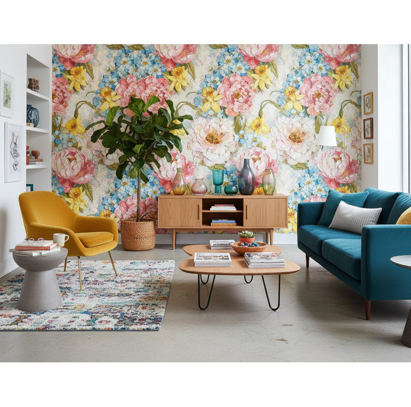 Papier peint floral avec empâtement mural