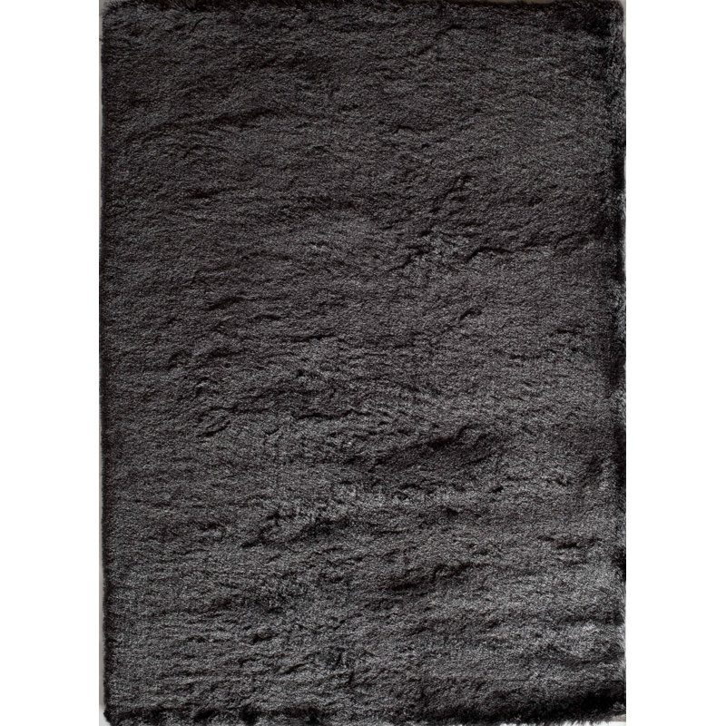 Tapis noir à poils longs fabriqué à la main Lonsdale, Rectangle 1 pi 6 po x 2 pi 3 po