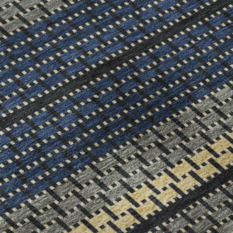 Premium Machine Washable Mayfield AMF2427 Striped Rug, Navy, 5' x 7'6"
