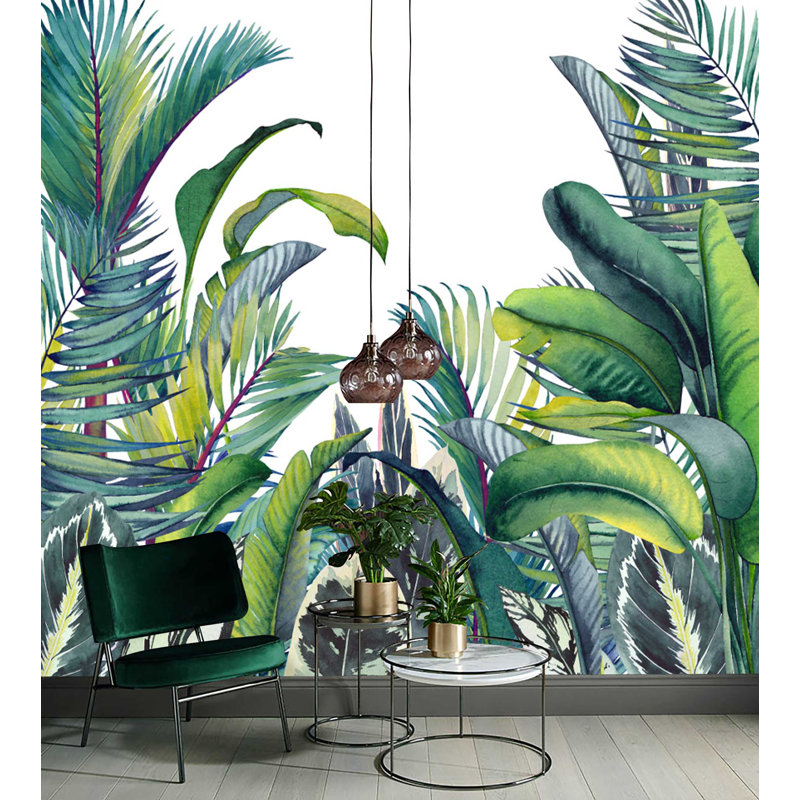Papier peint amovible feuilles de bananier tropical, L 9 po x l 15 po