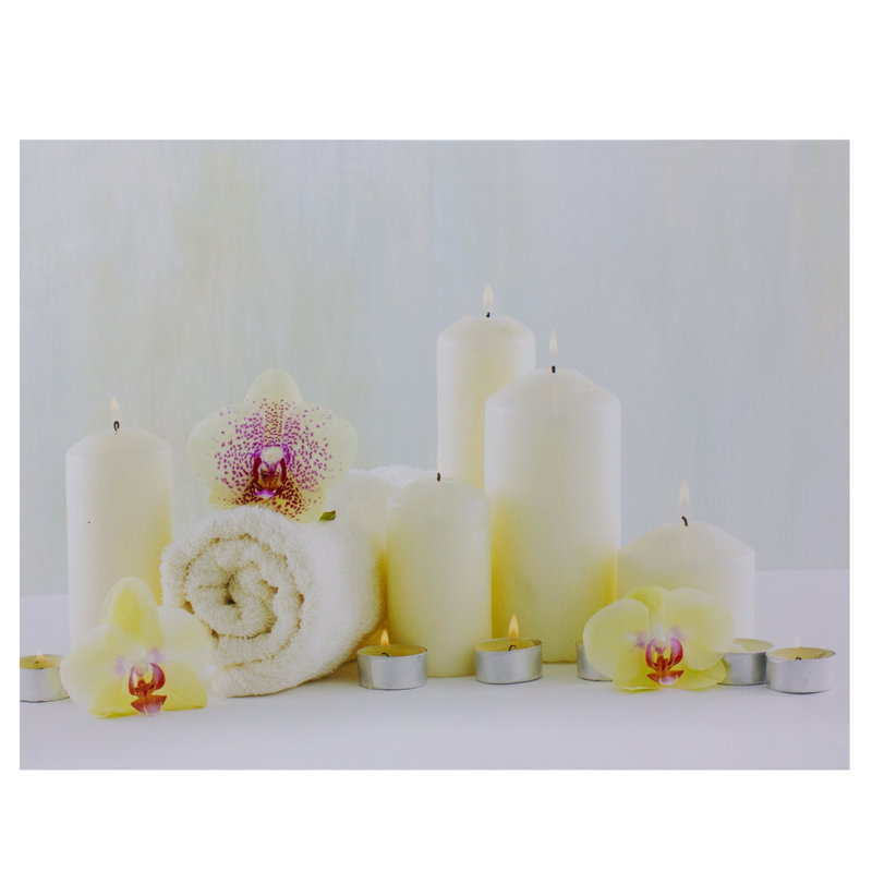 LED Lighted Spa Inspired Canvas Wall Art with Candles and Orchids