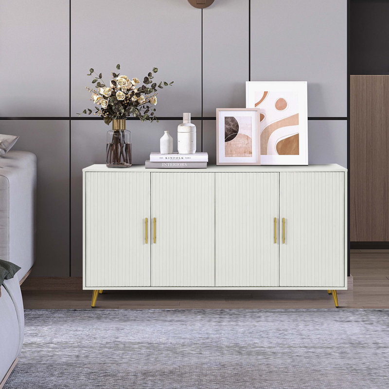 Wood Sidboard with Storage Cabinet and Adjustable Shelves, Media TV Console for Living Room Bedroom, Antique White