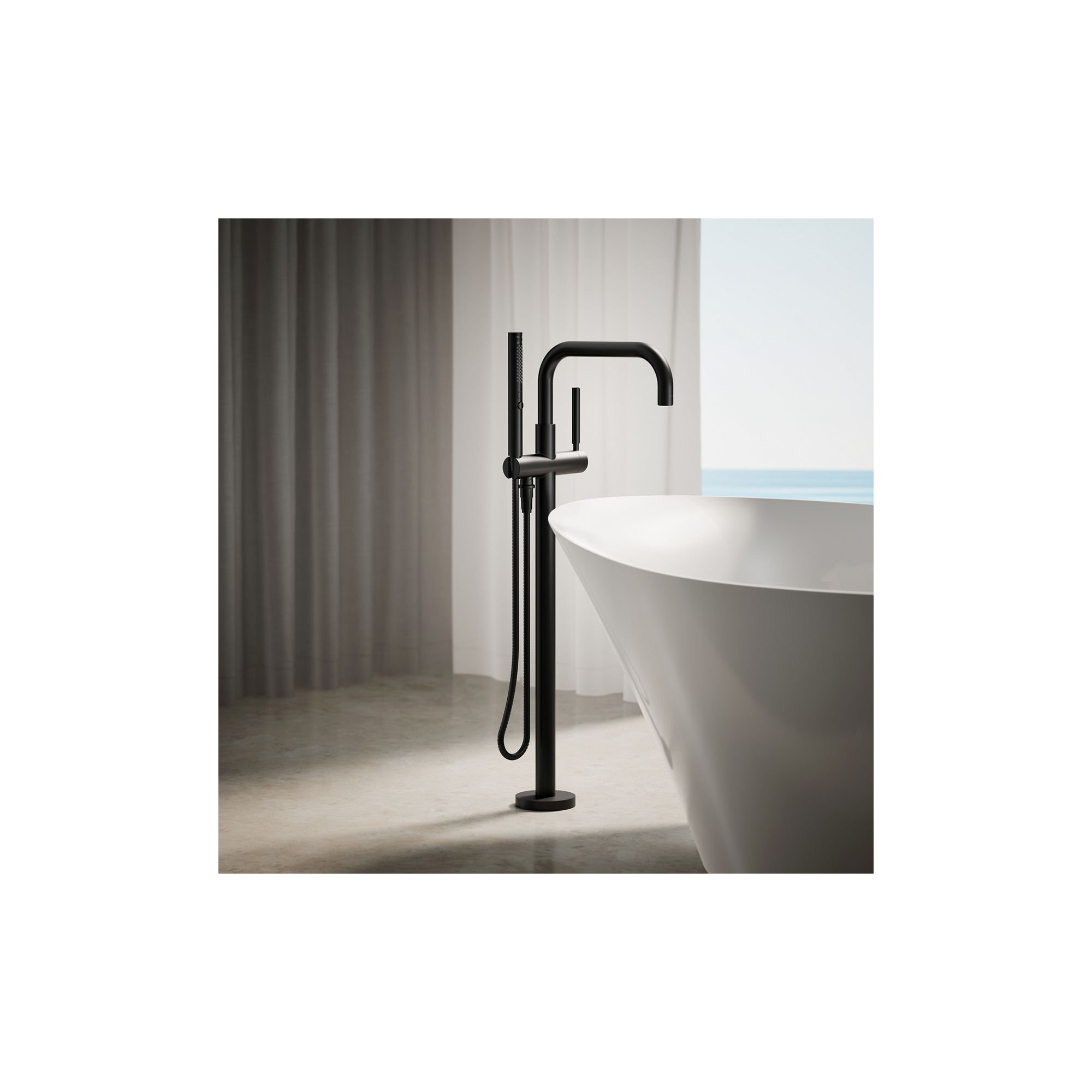 Purist Floor-Mount Bath Filler Trim with Handshower, Matte Black