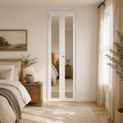 Porte pliante en miroir 24 "x 96" blanche avec trousse de quincaillerie d'installation