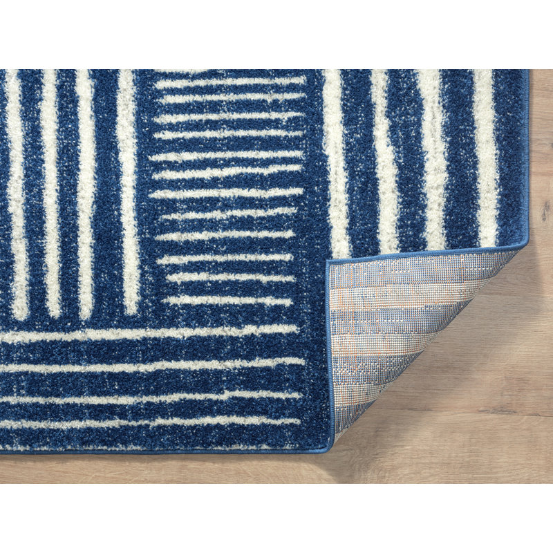 Tapis rayé bleu Tidaholm Carlisia, Rectangle 5 pi 3 po x 7 pi 6 po