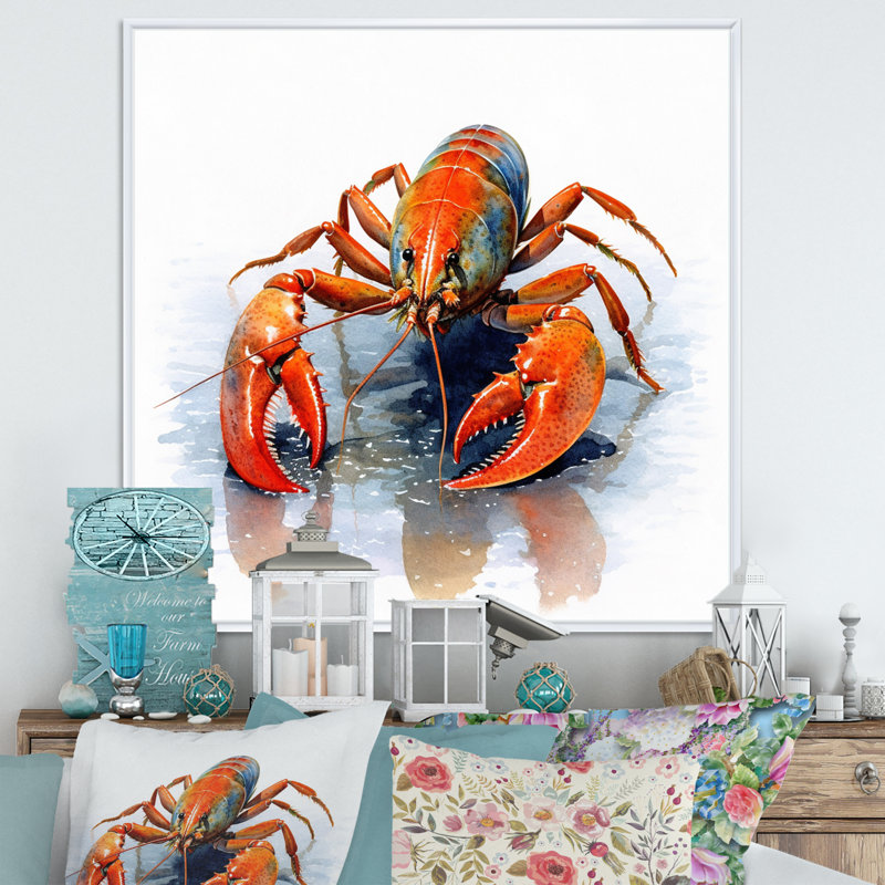 " Freshwater Crayfish III ", 16" H x 16" W x 1" D, White Floater Framed