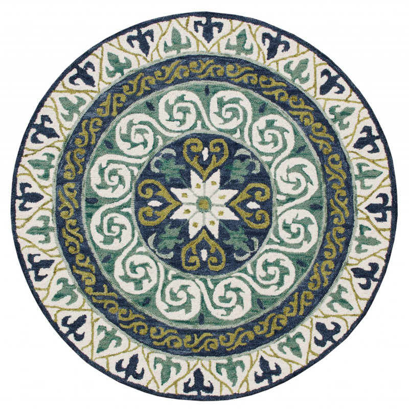 Tapis bleu / vert / ivoire Arliss, Rond 7 pi