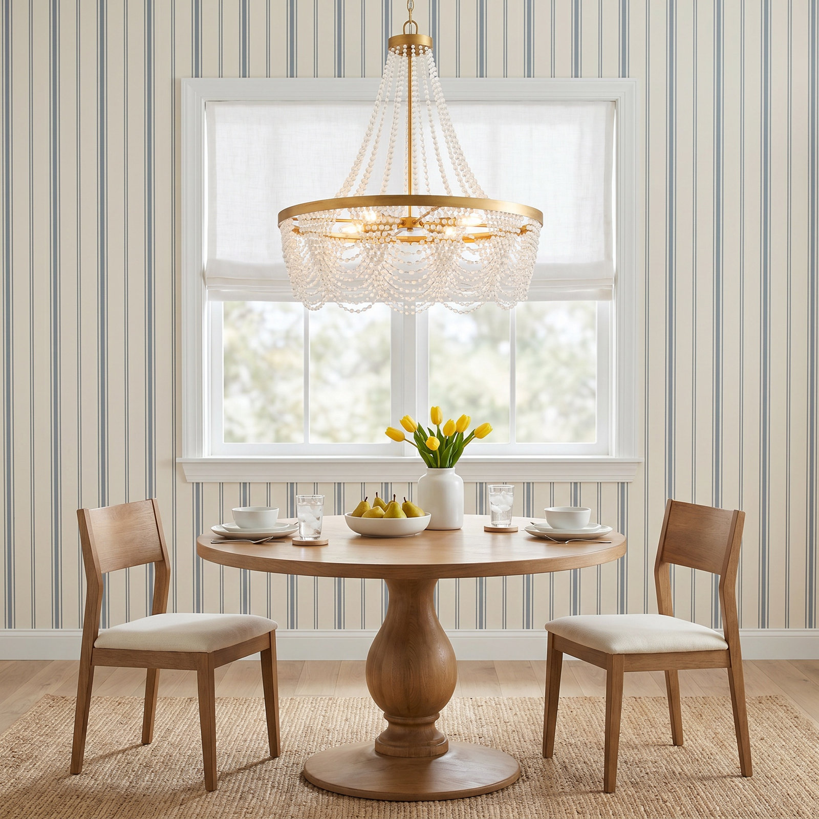 4 - Light Dimmable Empire Chandelier, White Glass Beads