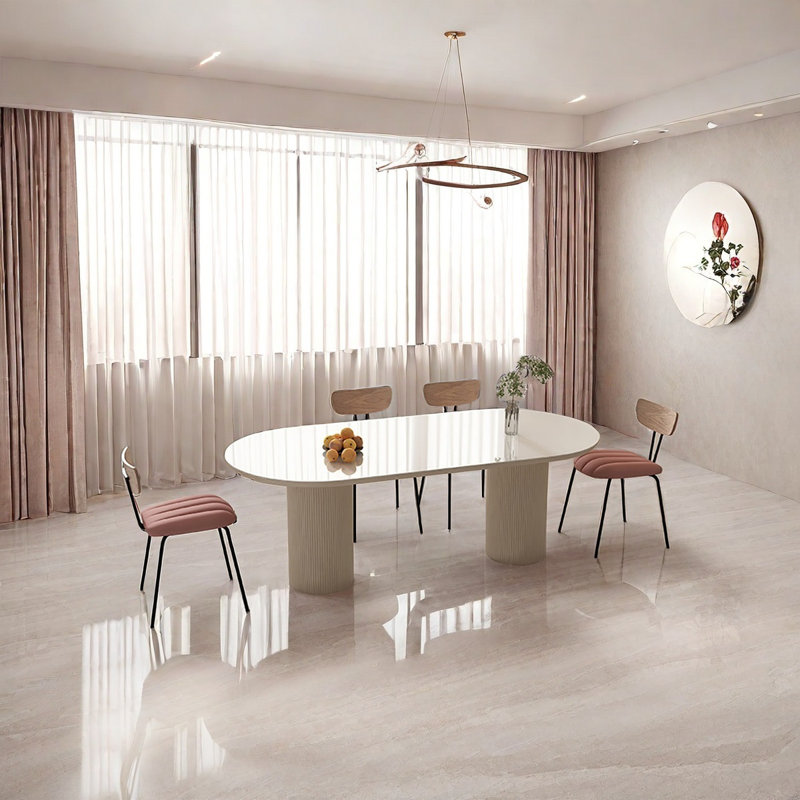 Table de salle à manger en pierre matte avec pieds colonne romaine, H 29,5 po x L 70,9 po x l 35,4 po