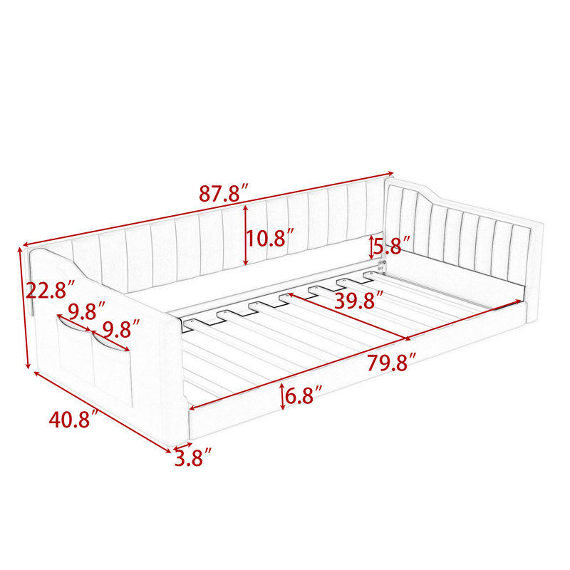 Ensley Upholstered Daybed with Vertical Stripe Design and No Box Spring Required, Beige, Twin XL