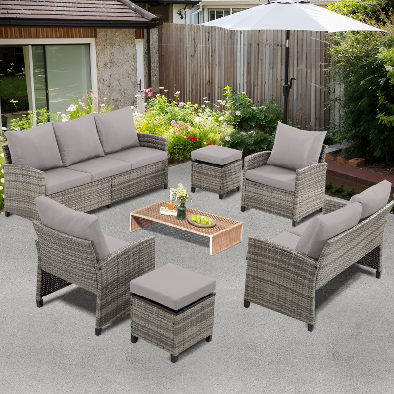 Ensemble de conversation avec canapé et coussins 6 pièces, Beige