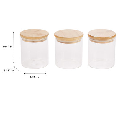 Contenants en verre pour la cuisine avec couvercles en bambou | Ensemble 3 pièces 4 x 3 x 3 po | Contenants de préparation de repas hermétiques | Rangement de cuisine écologique