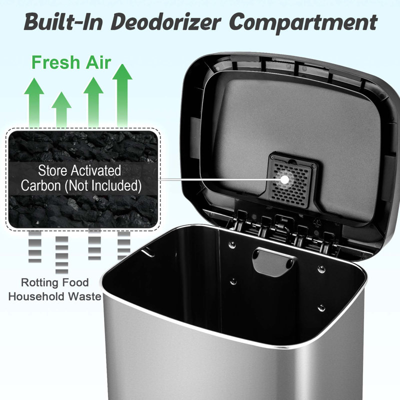 Silver Stainless Steel 13 Gallon Pedal Trash Can with Soft Close Lid