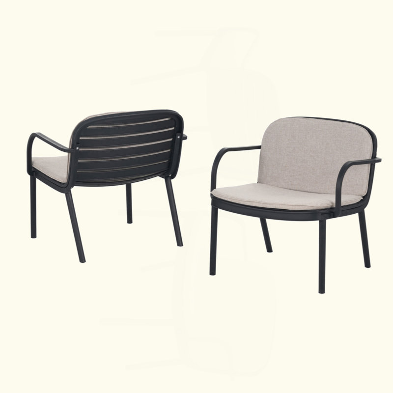Fauteuil club d'extérieur en PP avec coussin, ensemble de 2