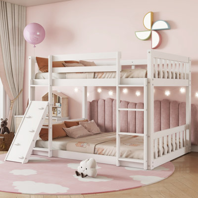 Lit superposé au-dessus du plancher, lit superposé au sol avec rampe d'escalade, échelle, garde-corps de sécurité