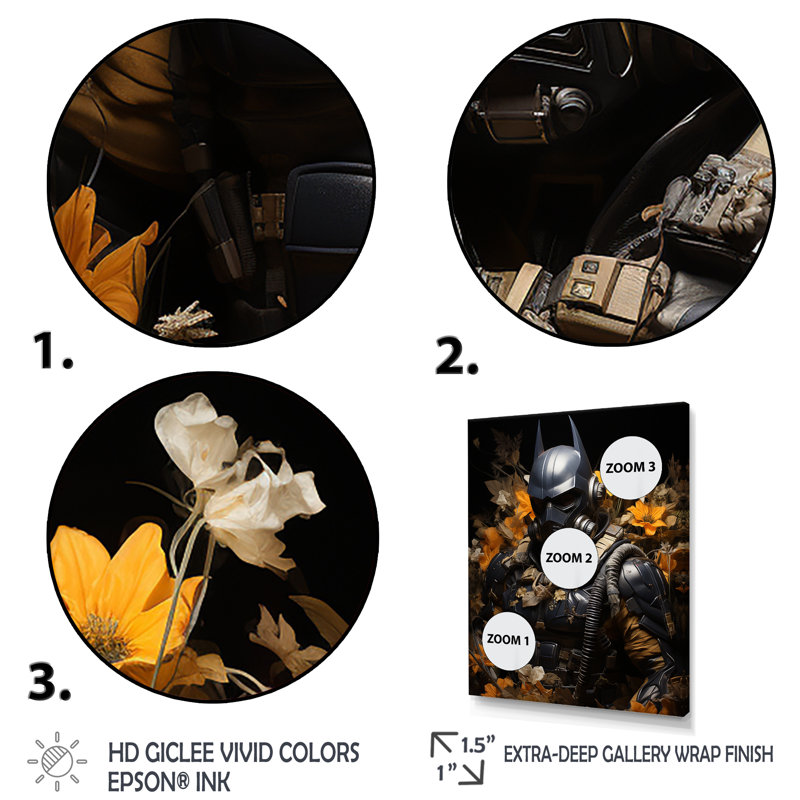Gotham Greenery Batman Blooms - art mural Pop Art, Cadre flottant noir, H 40 po x l 30 po x P 1,5 po
