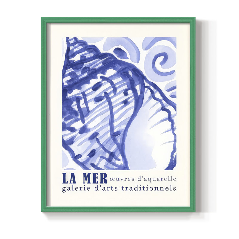 Affiche d'exposition La Mer I, reproduction encadrée - bois massif, H 11 po x l 9 po, Vert