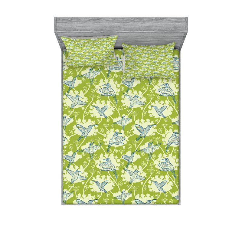 Drap-housse et coussin décoratif Ambesonne Hummingbirds vert lime / bleu crème