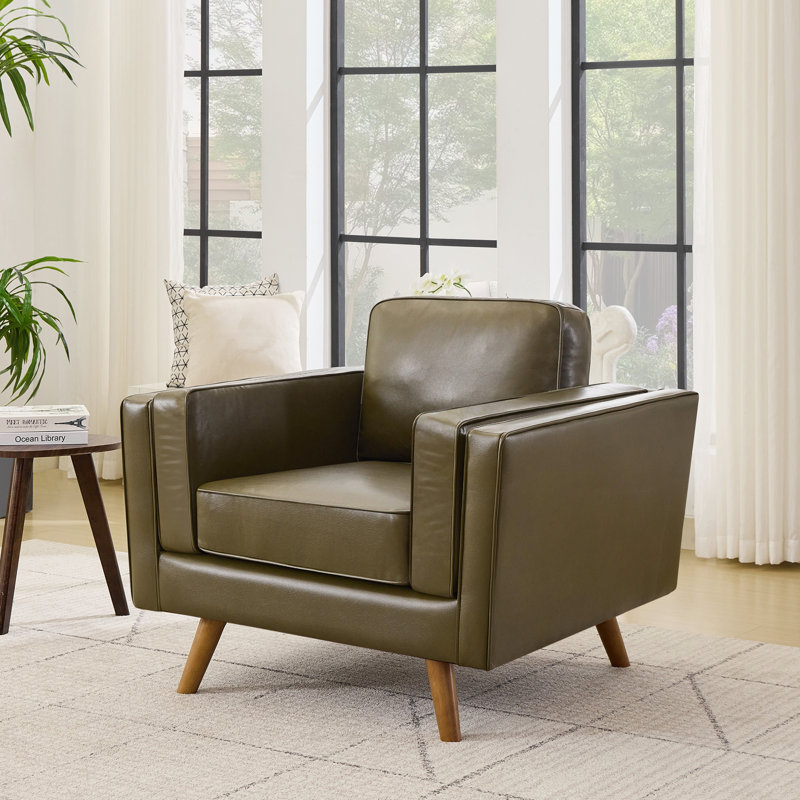 39.3'' Wide Upholstered Loveseat With Solid Wood Legs, Green Faux Leather