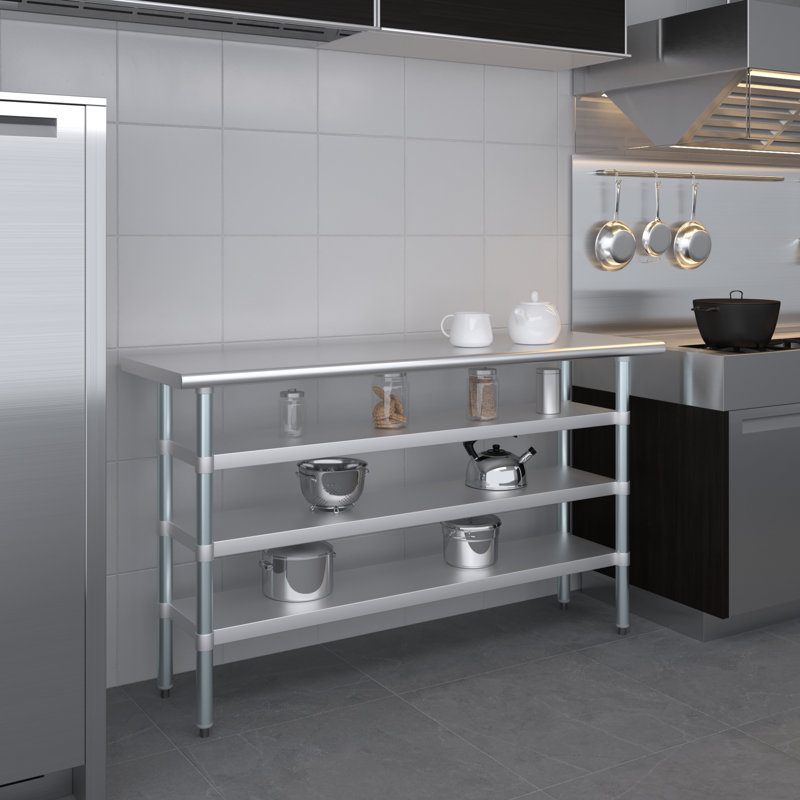 Table en acier inoxydable avec trois tablettes inférieures, 18 po x 60 po