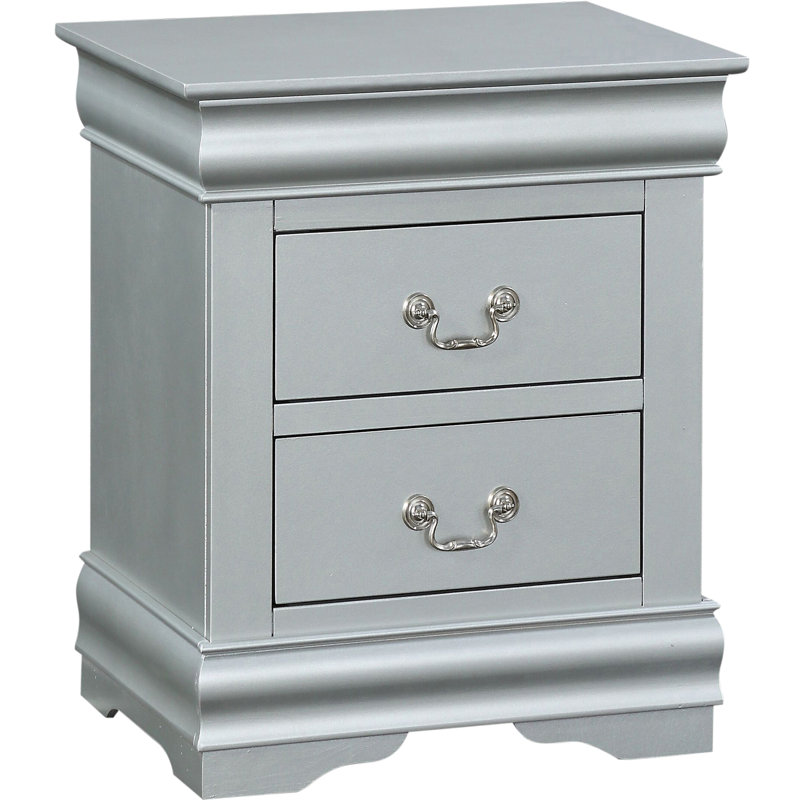 Table de chevet platine pour chambre à coucher - 2 tiroirs, bois massif