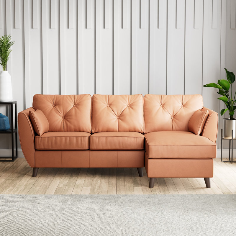 Hoxton 3 Seater Leather Maxi Sofa Chaise, Saddle, Right Hand Facing, Dark Wood