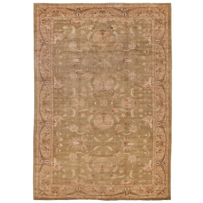 One-of-a-Kind 12'4" X 17'7" Wool Area Rug Yellow/Brown/Light Green