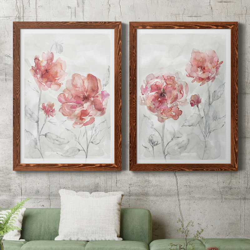 «Blush Botanical I», ensemble de 2 reproductions d'art, H 44 po x l 31 po x P 1 po, Pas de tapis, Toile avec cadre érable