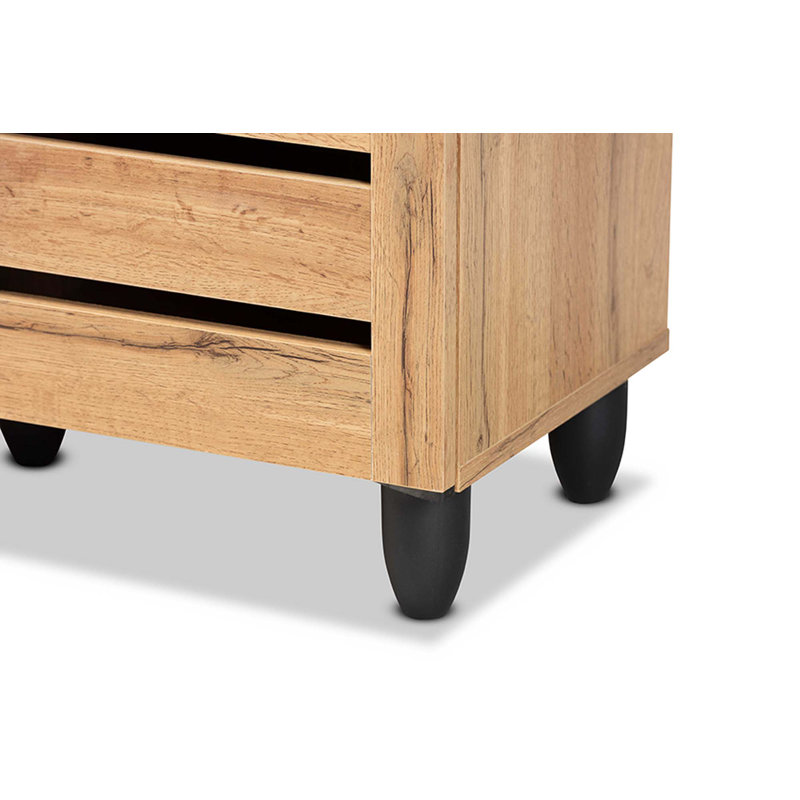 Gisela Oak Brown Wood 3-Door Shoe Storage Cabinet