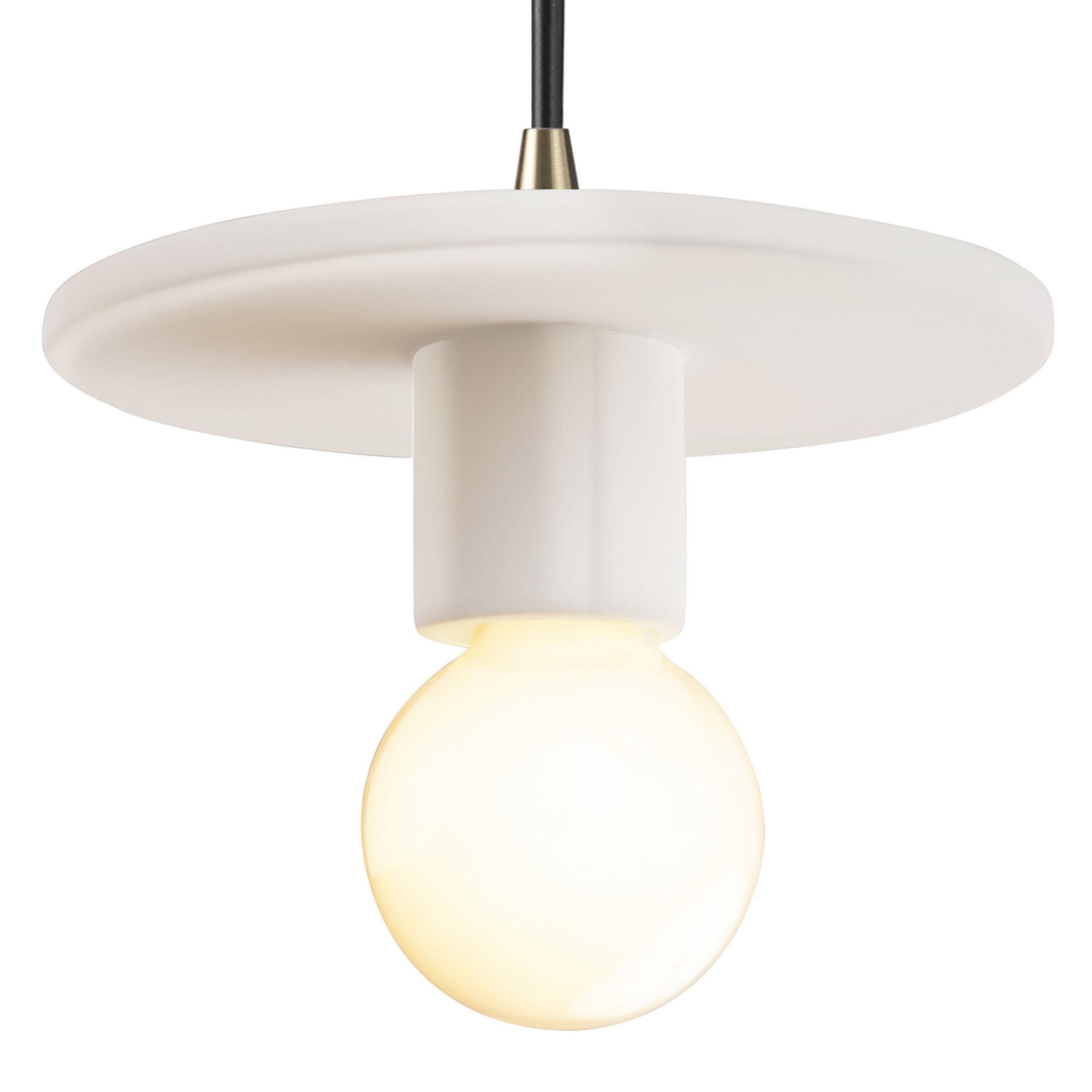 Leni Single Light Ceramic Dimmable Pendant, Matte White, Antique Brass