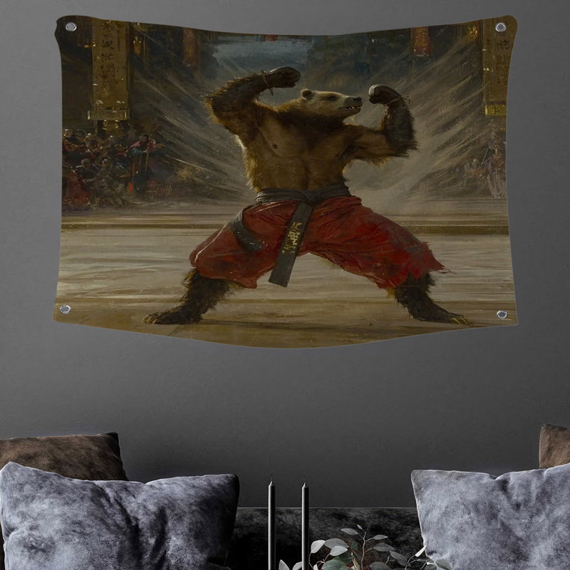 Tapisserie murale ours, art mural animaux, H 88 po x l 104 po
