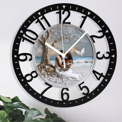 Horloge murale en métal pour le salon - Chemin forestier de 10 po bordé de fleurs Bluebell silencieuses, fonctionnant à piles, horloges antiques pour maison de campagne, chambre à coucher, cuisine - chiffres arabes