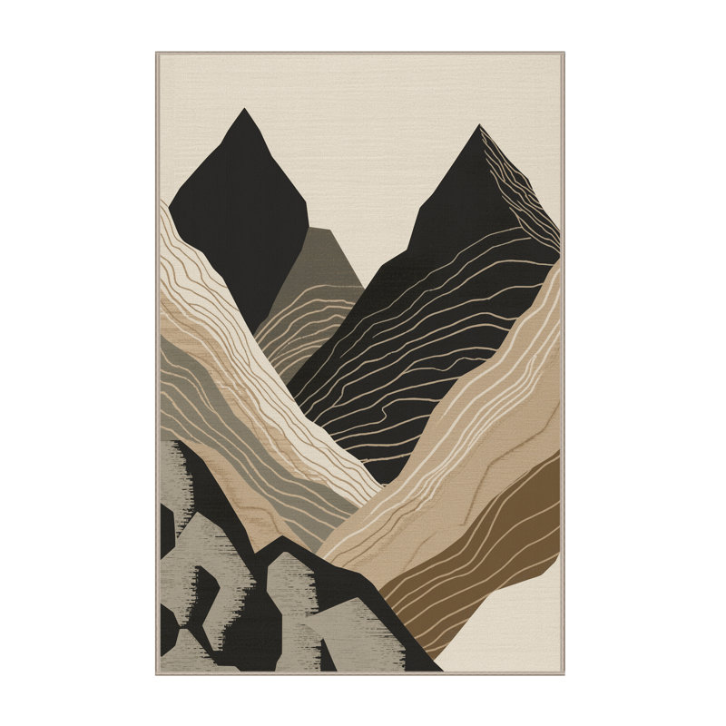 Tapis brun moderne et beige lavable à la machine Pegah, 5 X 8