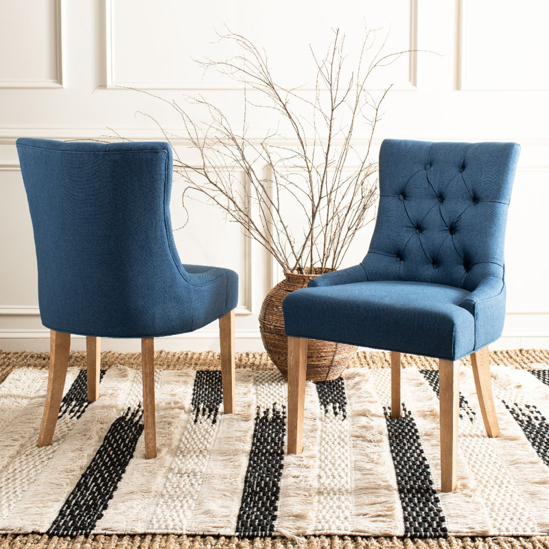 Baumgarten 49.53cm H Tufted Upholstered Parsons Chair, Steel Blue, Whitewashed