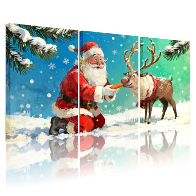 Ensemble de 3 reproductions d'art sur toile de Noël renne se nourrissant de scène d'hiver enneigée