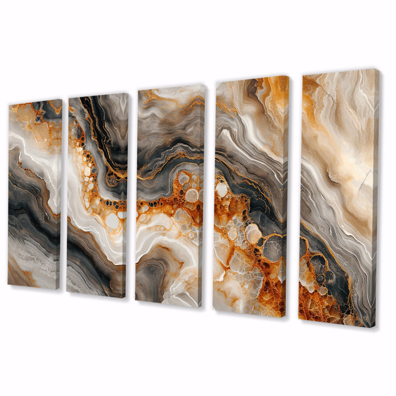 Ensemble de 5 décorations murales en dalle gris gris agate - marbre, H 28 po x l 60 po