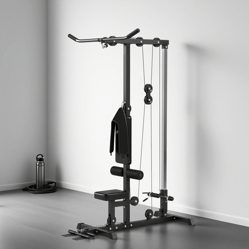 Station de câble Lat Down Machine avec repose-pieds rabattable, noir