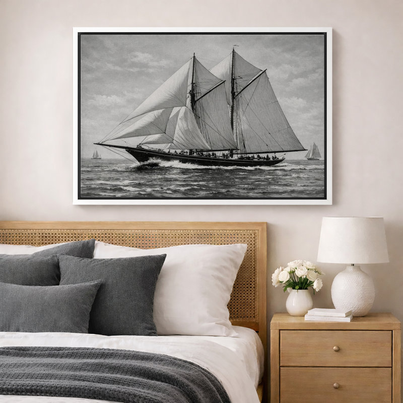 Illustration de bateau à voile classique, scène nautique noire et blanche, photos de salon, impression sur toile encadrée