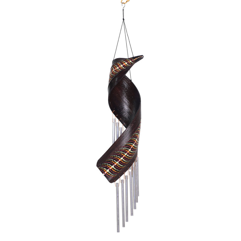 Handcrafted Coconut Fiber and Aluminum Wind Chime with Colorful Dots
