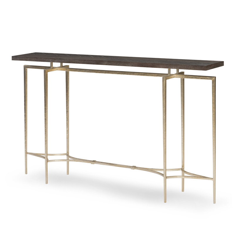 Double Diamond Console Table, Dark Brown Top/Antique Silver Base, 32" H x 54" W x 10" D