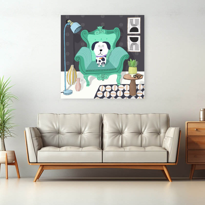 Mignon chien dans un fauteuil, H 48 po x l 48 po