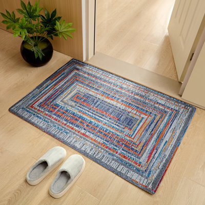 Jebreel Blue Front Door Mat, Absorbent Muddy Dirt Resist Welcome Door Mats Outdoor Indoor, Non-Slip Doormat for Entryway.