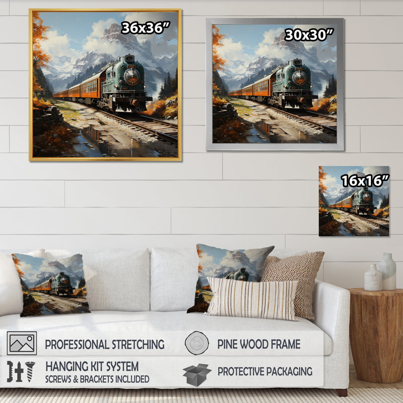 Wilczek Train Majestic Passage Pointillism III - reproduction, Cadre flottant doré, H 16 po x l 16 po x P 1 po