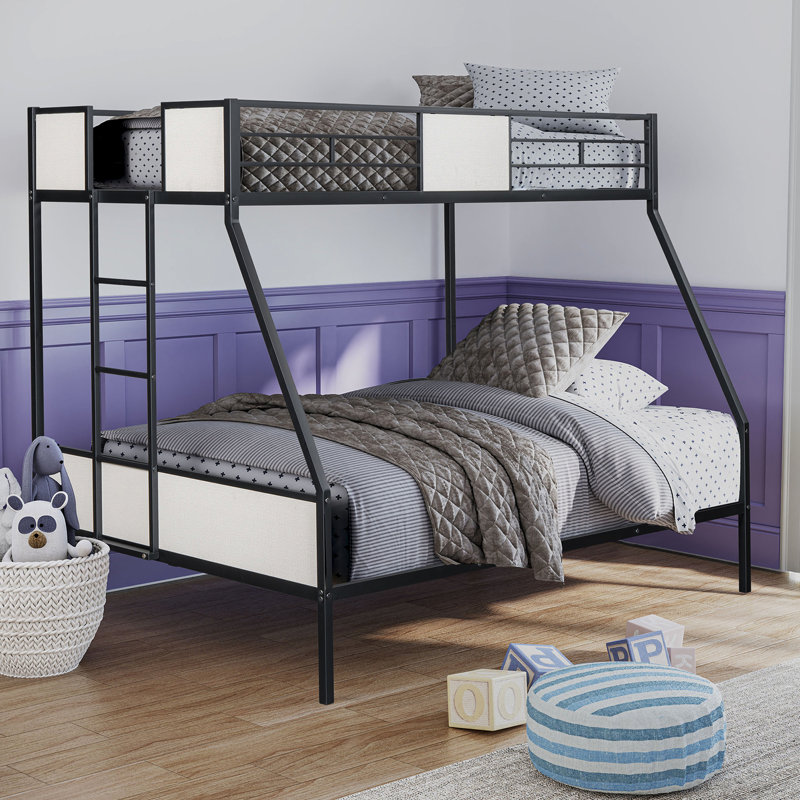 Lit superposé simple au-dessus de double en métal noir avec style contemporain, conception à deux tons, attaché, lit de style chambre à coucher, structure, couleur, arrangement latéral